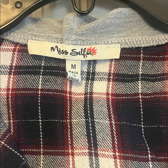 Plaid Button Down Shirt with Hood - Picture 2 of 3